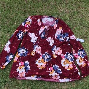 Old Navy Dark Red Floral Blouse
